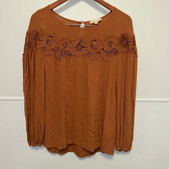 Women's Black Swan Blouse, Size S, Rust Oriana Orange Lace Top - Picture 8 of 10